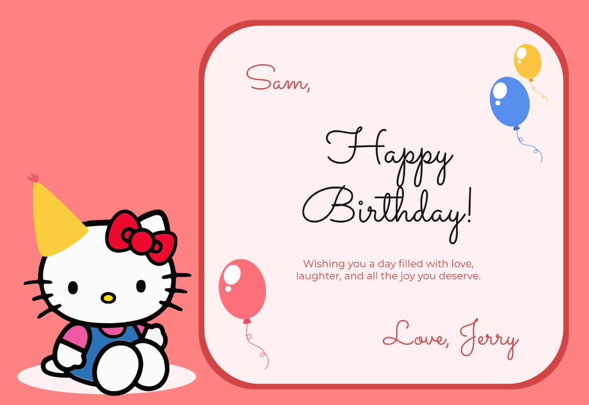 Free Creative Hello Kitty Card Template To Edit Online within Hello Kitty Birthday Card Printable Free