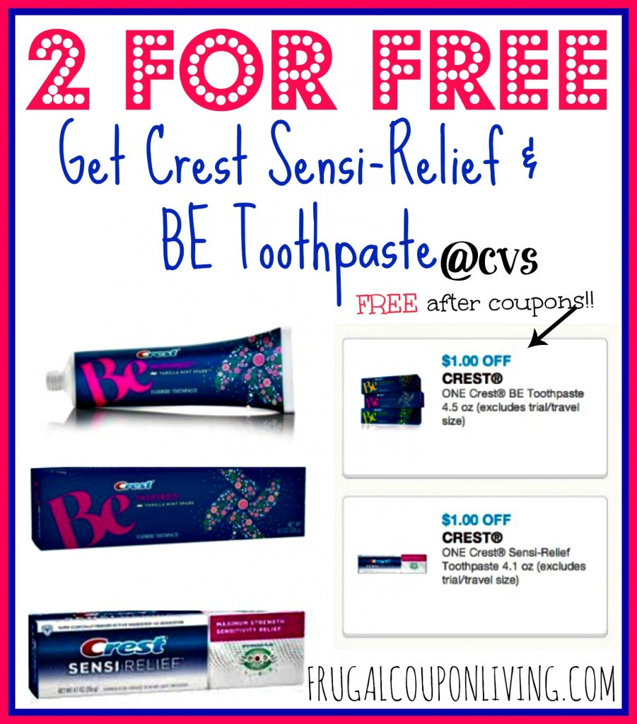 Free Crest Sensi-Relief And Free Be Toothpastes With Printable for Free Printable Crest Coupons