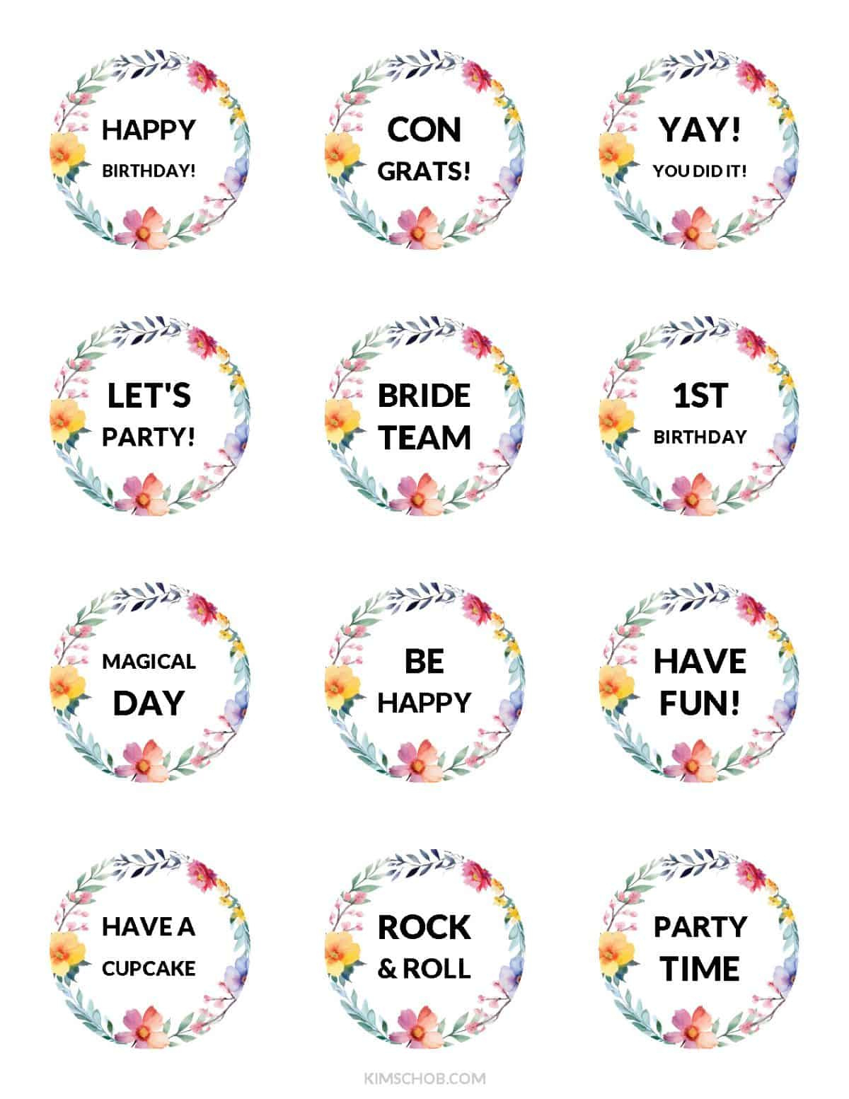 Free Cupcake Topper Printables (Gift Tags, Wrappers, Etc) - Kim Schob pertaining to Free Printable Cupcake Toppers