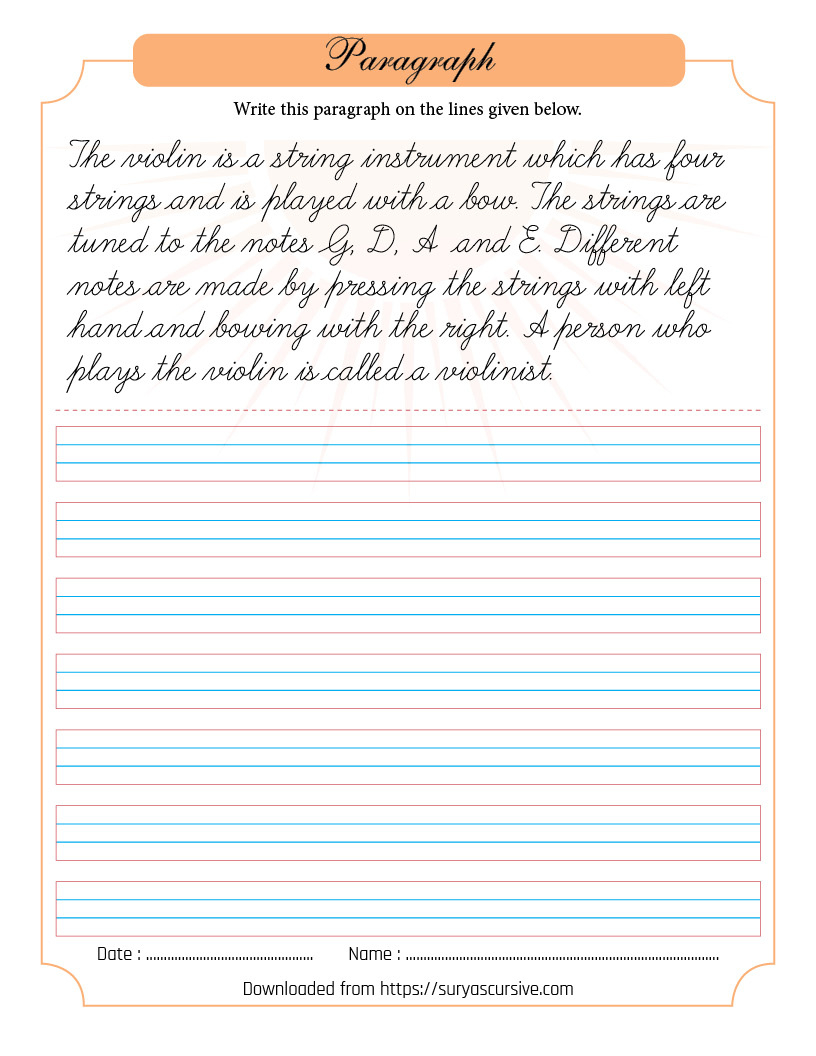 Free Cursive Writing Paragraph Worksheets (Pdf) - Suryascursive for Free Printable Cursive Writing Paragraphs