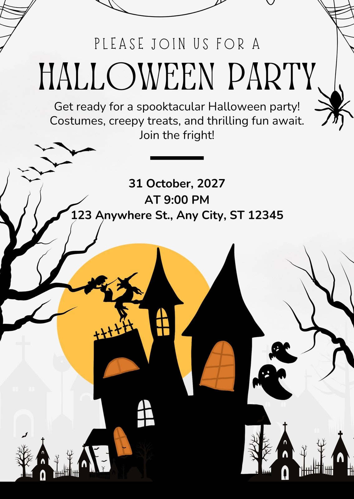 Free Custom Printable Halloween Invitation Templates | Canva throughout Halloween Invitations Free Printable Black And White