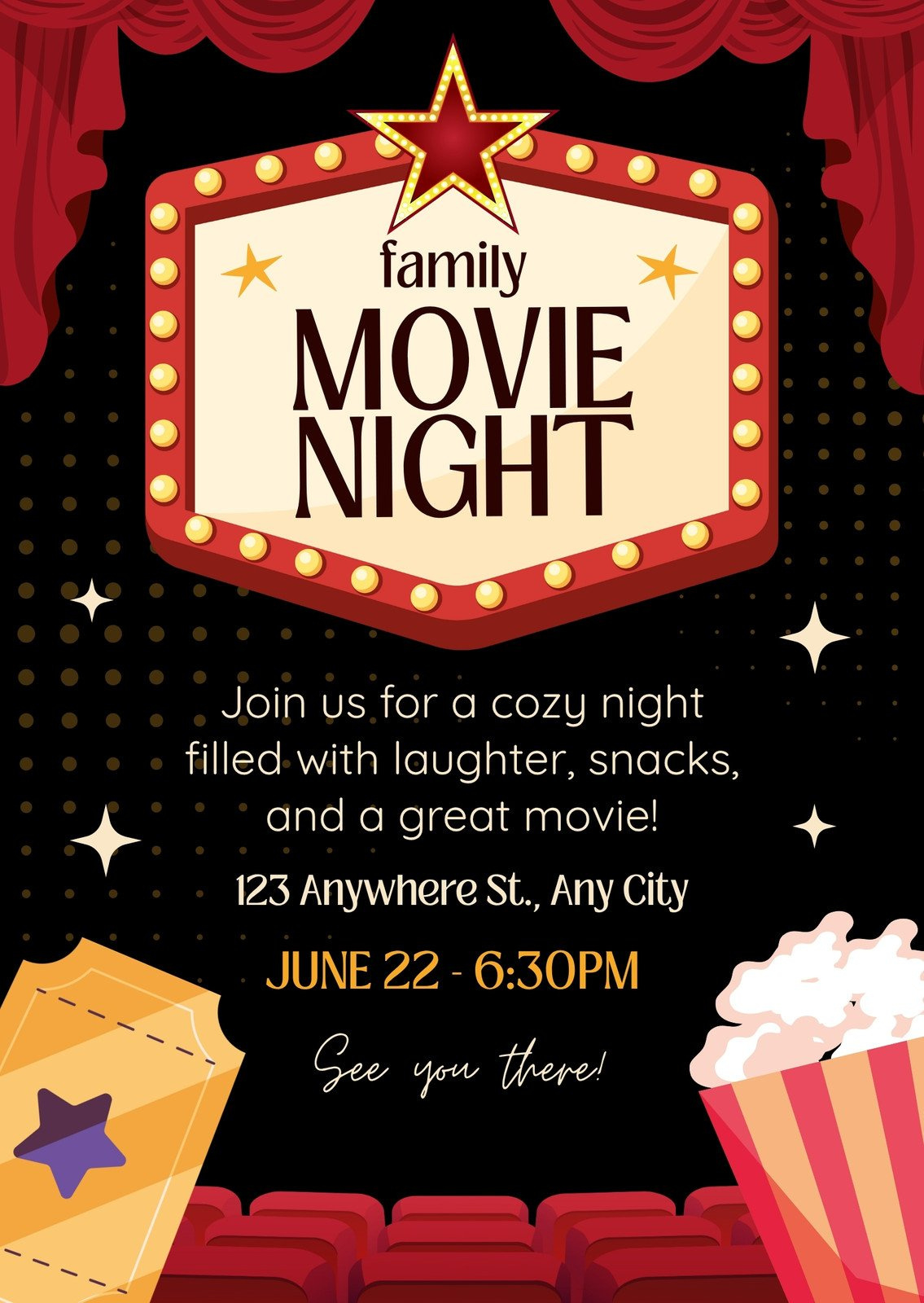 Free Custom Printable Movie Night Invitation Templates | Canva intended for Movie Night Birthday Invitations Free Printable