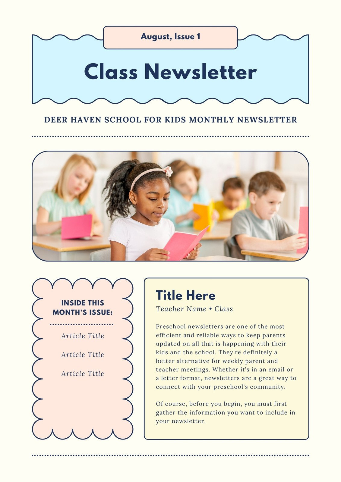 Free, Custom Printable Preschool Newsletter Templates | Canva regarding Free Printable Preschool Newsletter Templates