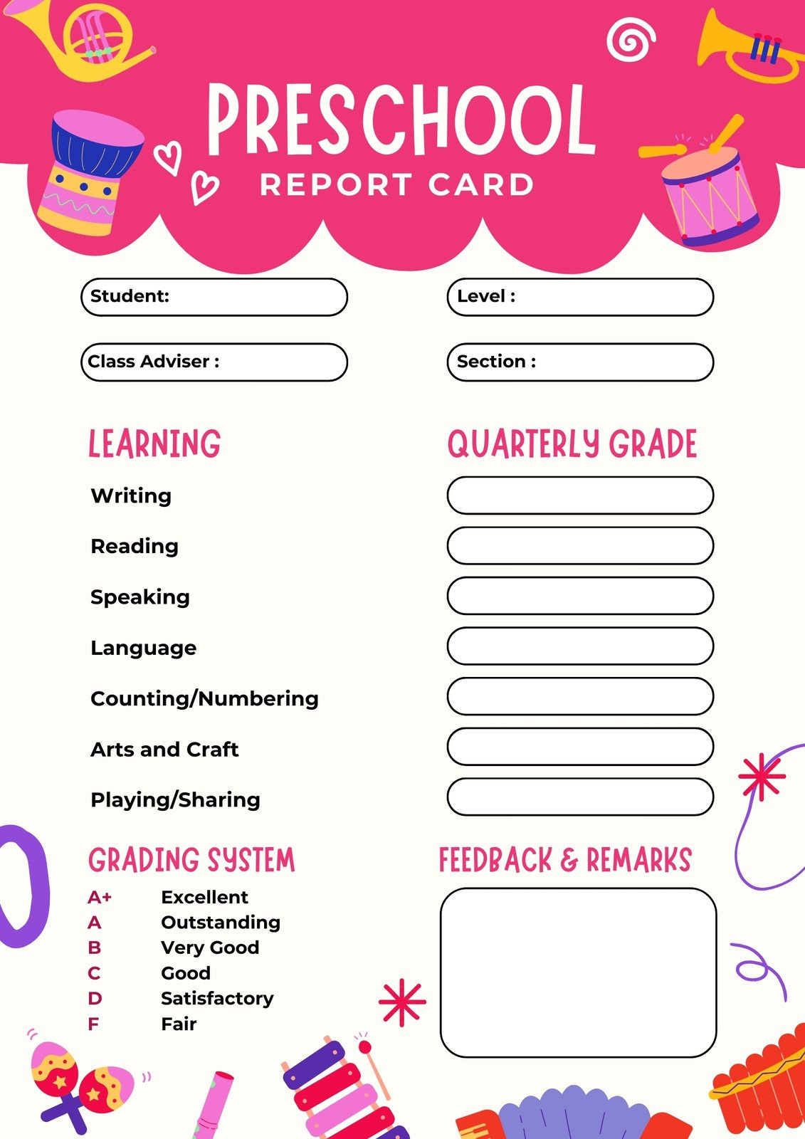 Free Custom Printable Preschool Report Card Templates | Canva in Free Printable Preschool Report Cards