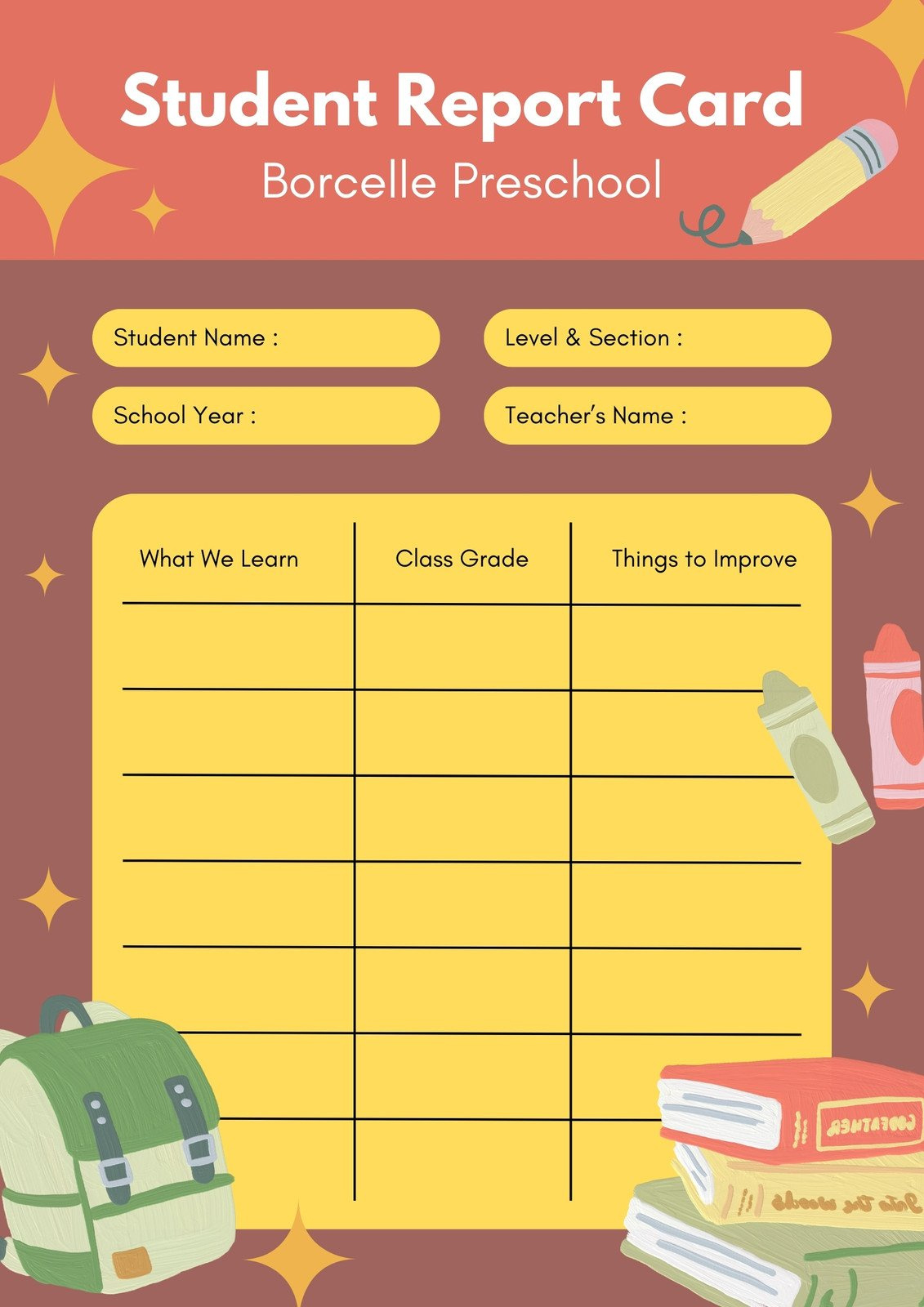 Free Custom Printable Preschool Report Card Templates | Canva regarding Free Printable Preschool Report Cards