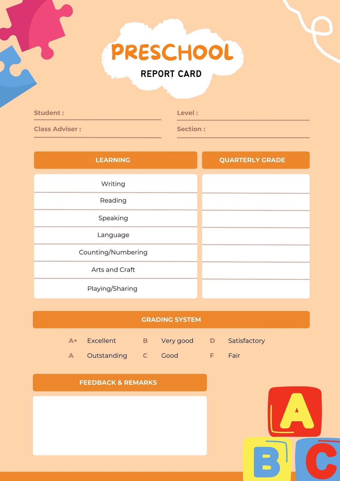Free Custom Printable Preschool Report Card Templates | Canva throughout Free Printable Kindergarten Report Cards