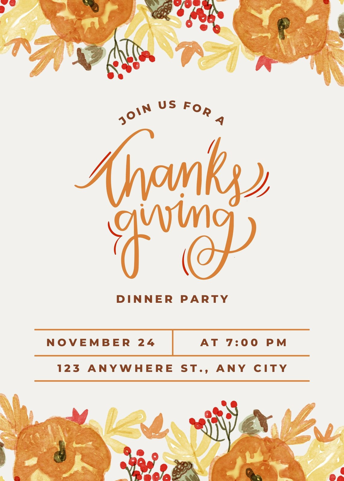 Free Custom Printable Thanksgiving Invitation Templates | Canva in Free Printable Thanksgiving Invitation Templates