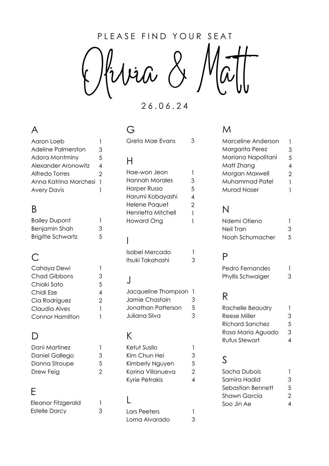 Free Custom Printable Wedding Seating Chart Templates | Canva throughout Free Printable Wedding Maps