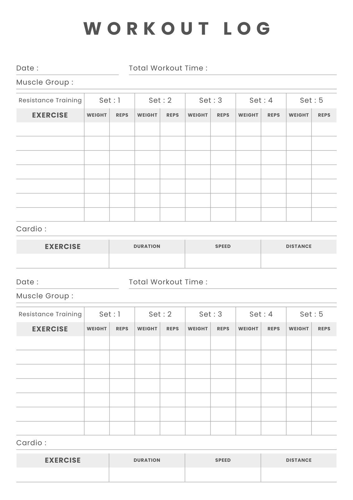 Free, Custom Printable Workout Planner Templates Online | Canva in Free Printable Workout Log Template