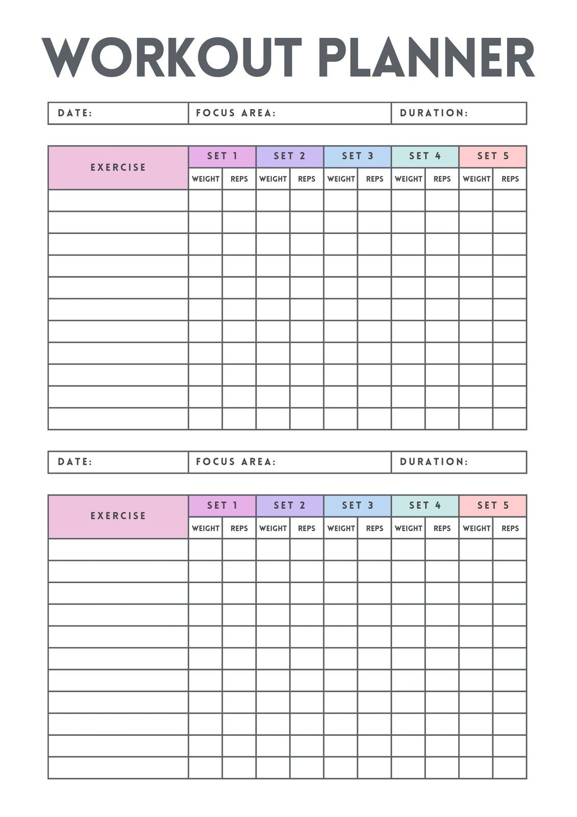 Free, Custom Printable Workout Planner Templates Online | Canva inside Free Printable Workout Log