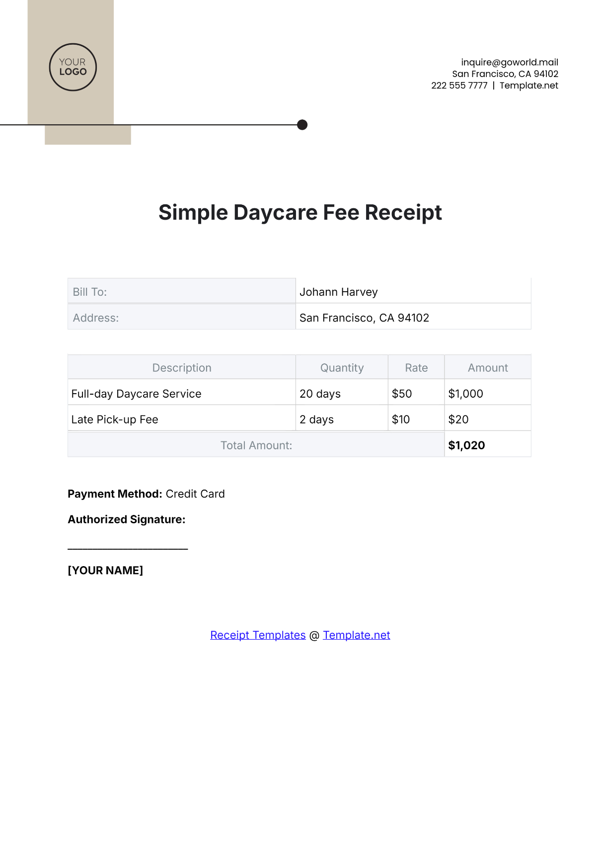 Free Daycare Receipt Templates, Editable And Printable inside Free Printable Daycare Receipts