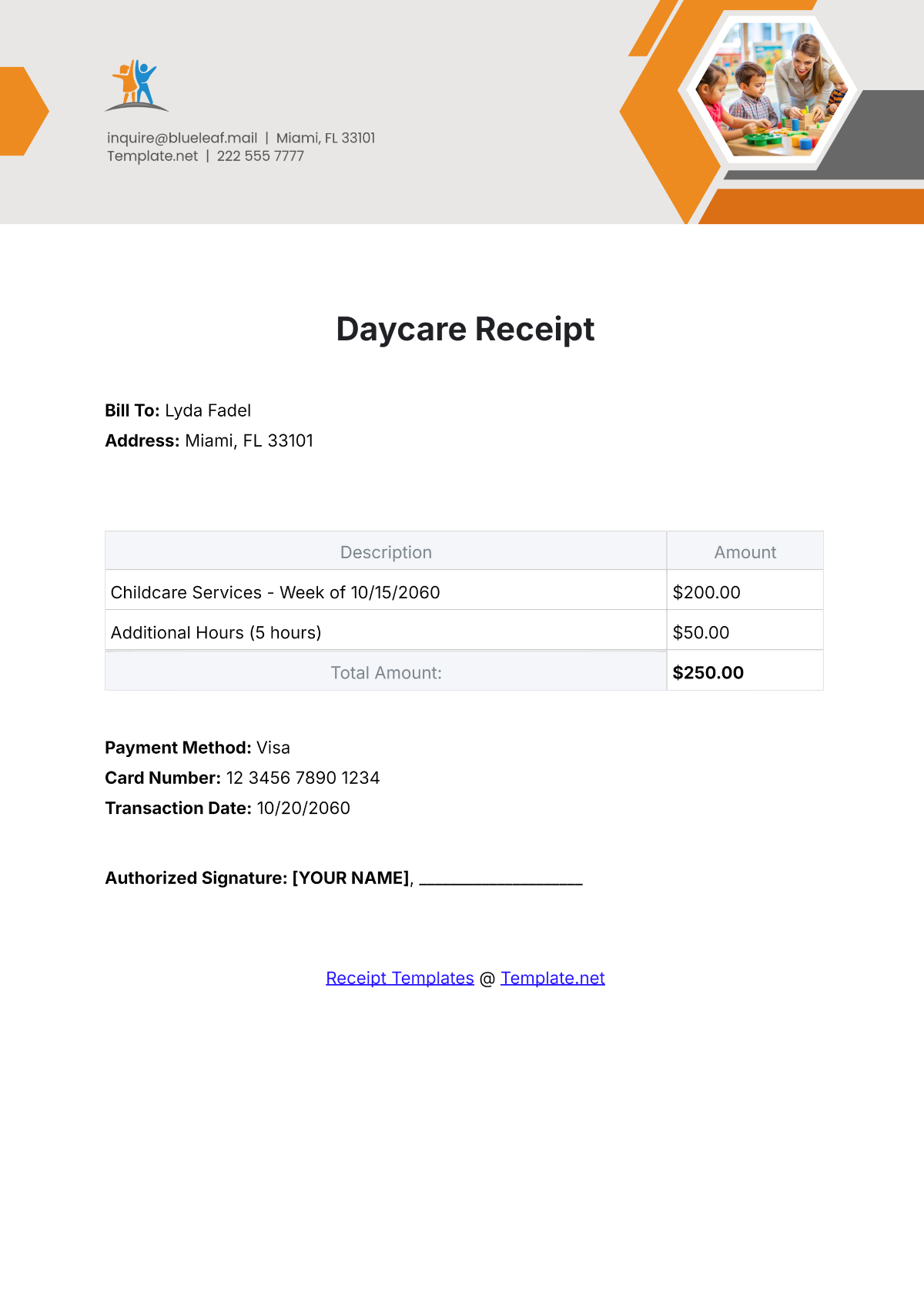 Free Daycare Receipt Templates, Editable And Printable intended for Free Printable Daycare Receipts