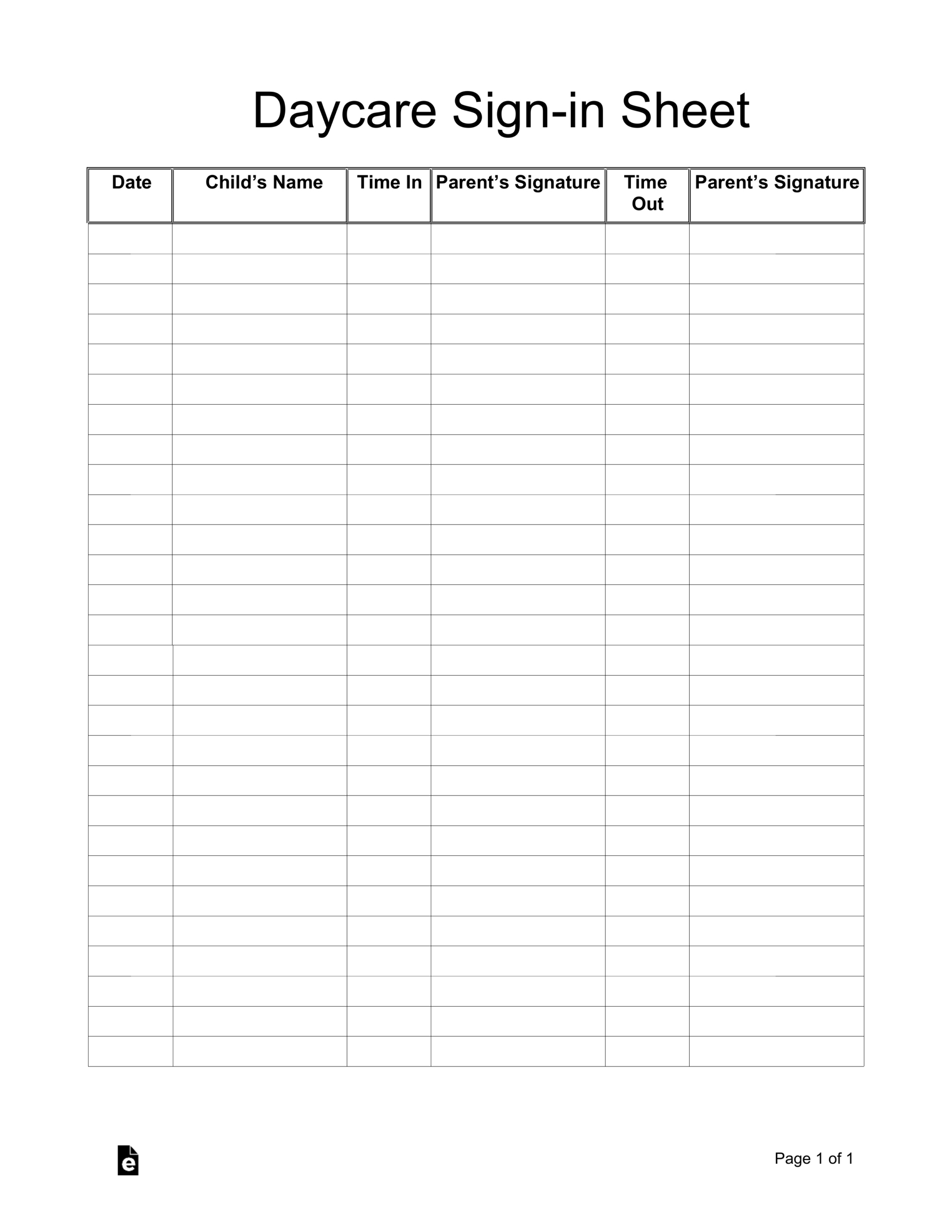 Free Daycare Sign-In Sheet Template - Pdf | Word – Eforms inside Free Printable Daycare Forms