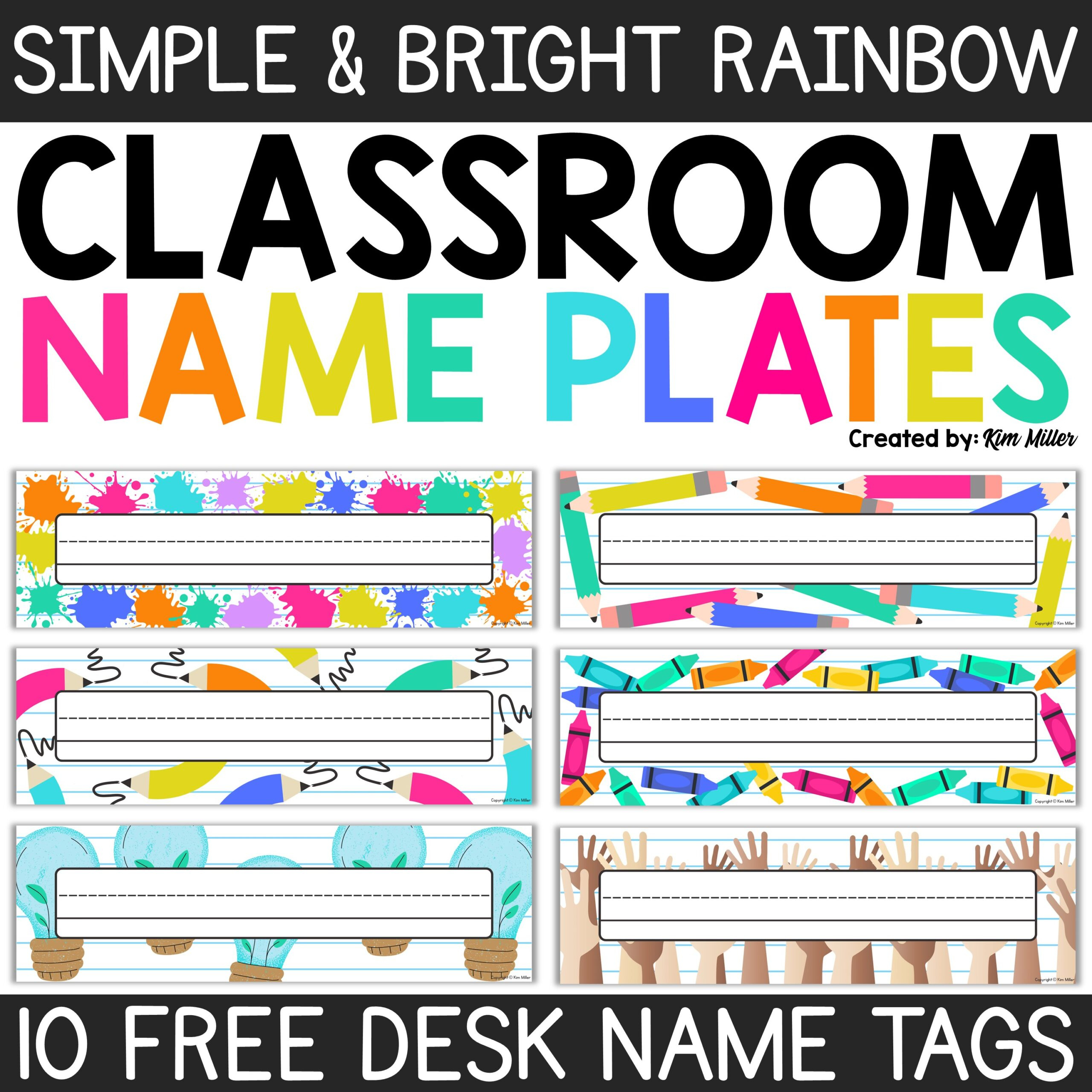 Free Desk Name Tags Bright Rainbow Classroom Decor Student Desk in Free Printable Desk Name Plates For Students