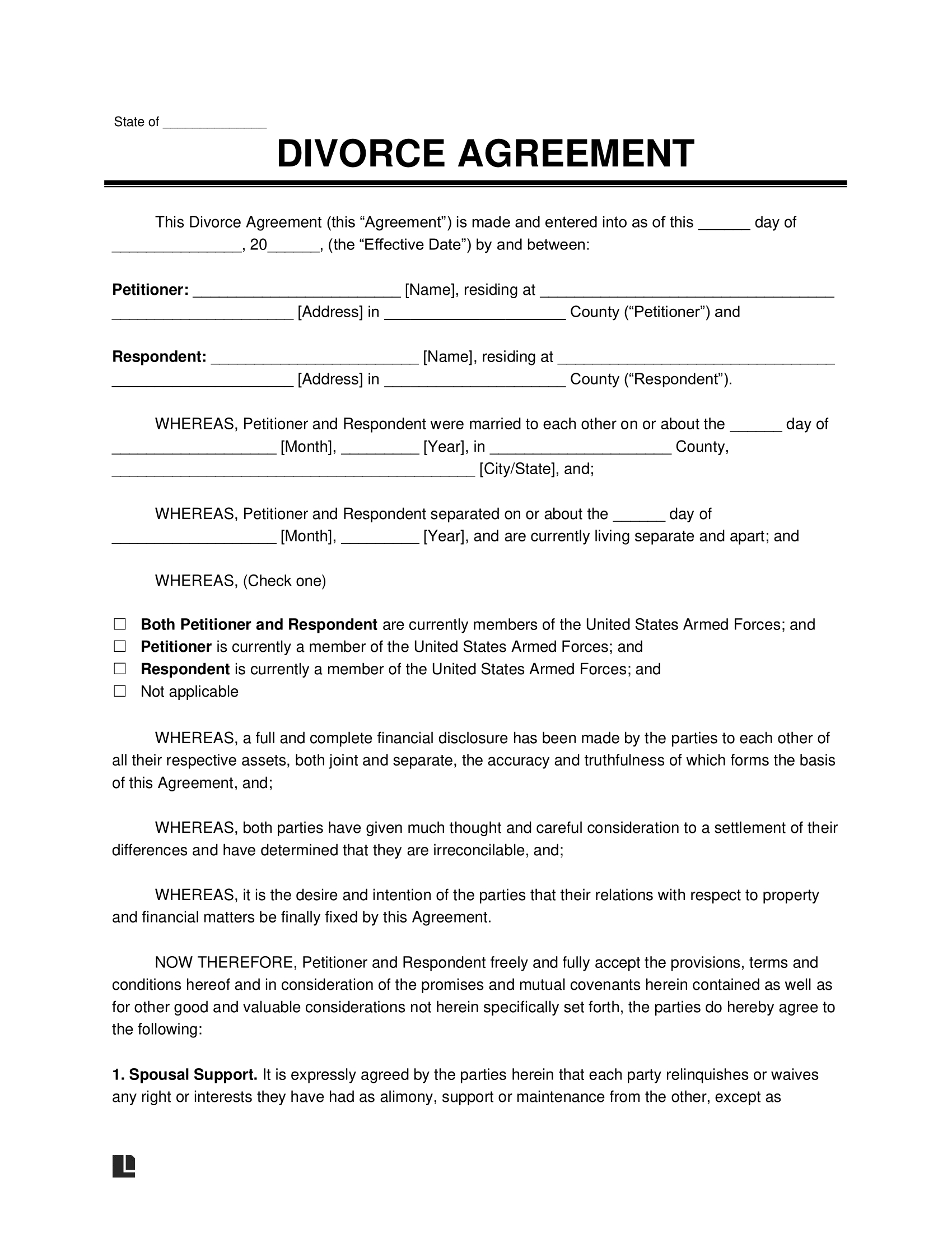 Free Divorce Agreement Template | Pdf &amp;amp; Word with Free Printable Divorce Decree Forms