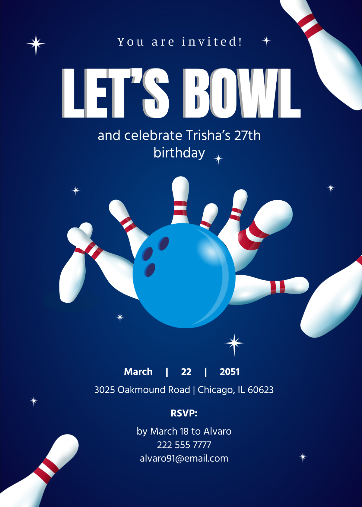 Free Diy Bowling Party Invitation Template To Edit Online within Free Printable Bowling Invitation Templates