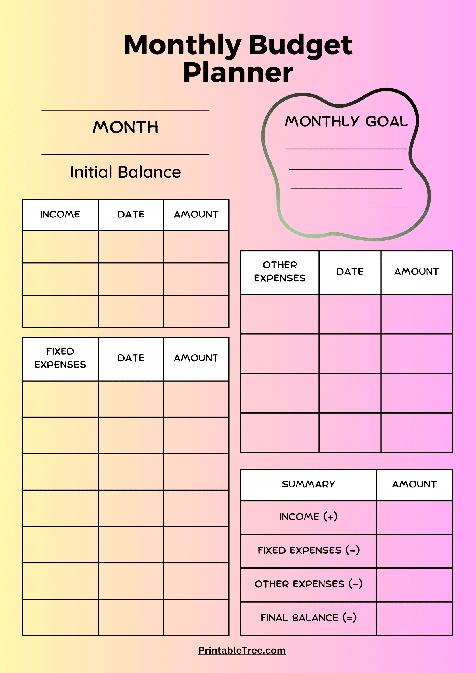 Free Download Printable Monthly Budget Planner Pdf Templates regarding Free Printable Monthly Budget Worksheets