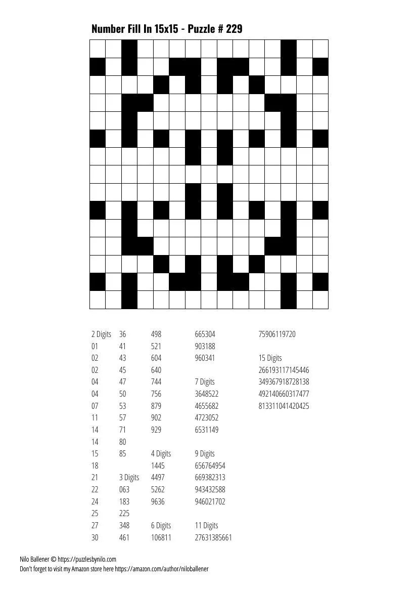 Free Downloadable Puzzle Number Fill In 15X15 # 229 — Puzzlesnilo intended for Free Printable Easy Fill In Puzzles