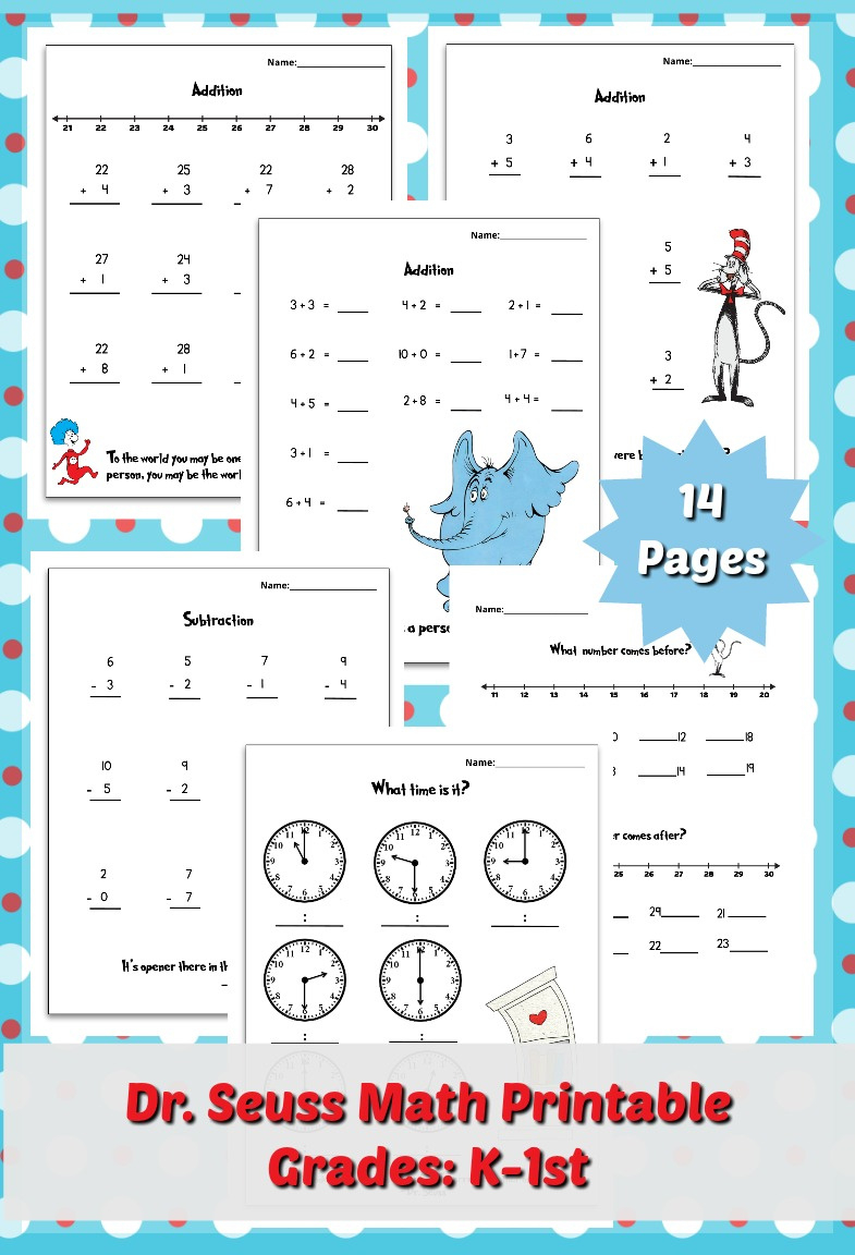 Free Dr. Seuss Printable Math Pack For Grades K-1St inside Free Printable Dr Seuss Math Worksheets