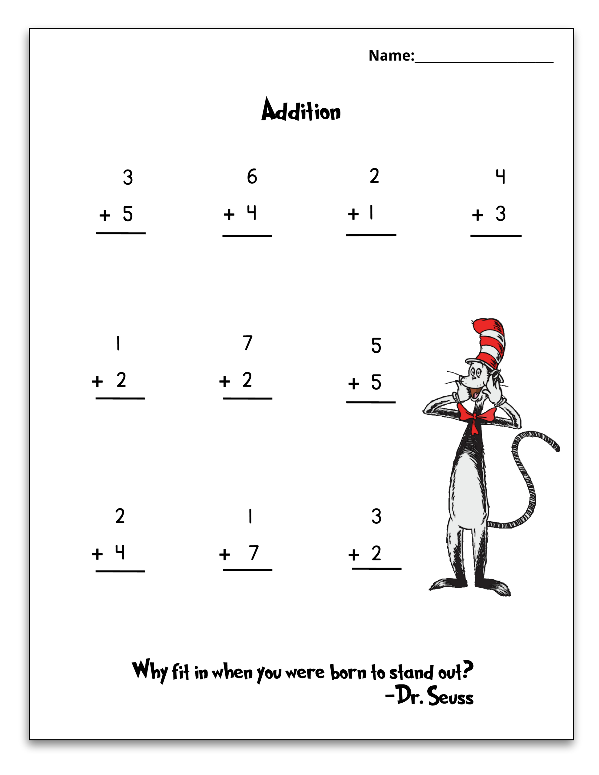 Free Dr. Seuss Printable Math Pack For Grades K-1St - Worksheets throughout Free Printable Dr Seuss Math Worksheets