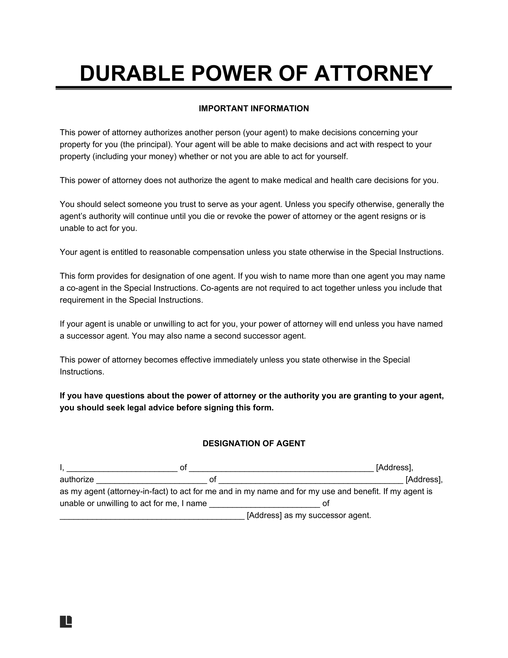 Free Durable Power Of Attorney Form | Pdf & Word pertaining to Free Printable Power Of Attorney Forms Online