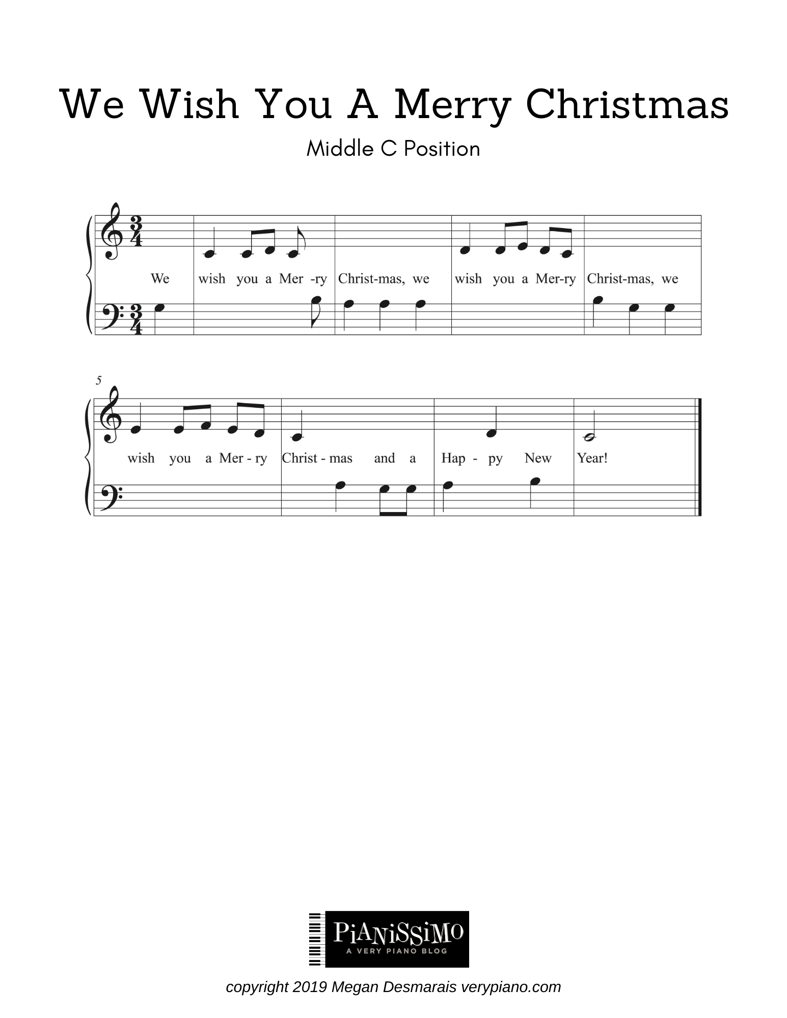 Free Easy Piano Sheet Music: We Wish You A Merry Christmas | Very within Free Christmas Piano Sheet Music For Beginners Printable