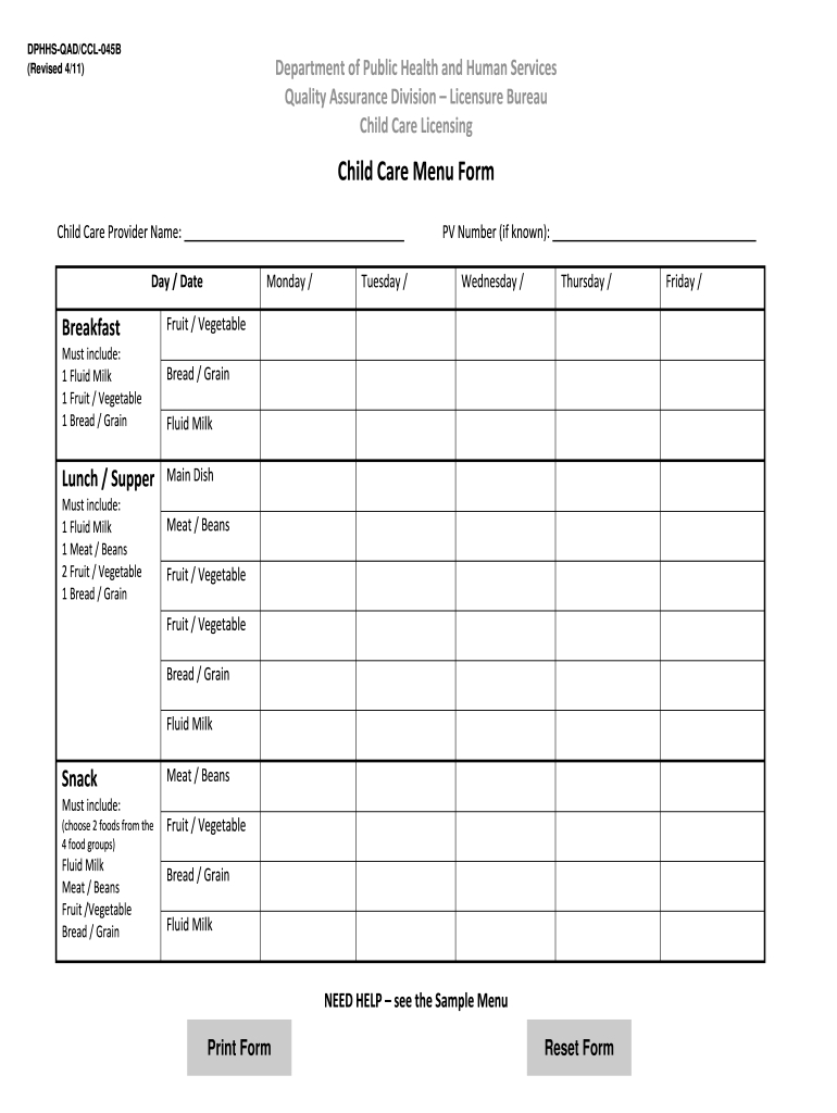 Free Editable Daycare Menu Template Word: Fill Out &amp;amp; Sign Online within Free Printable Daycare Menus