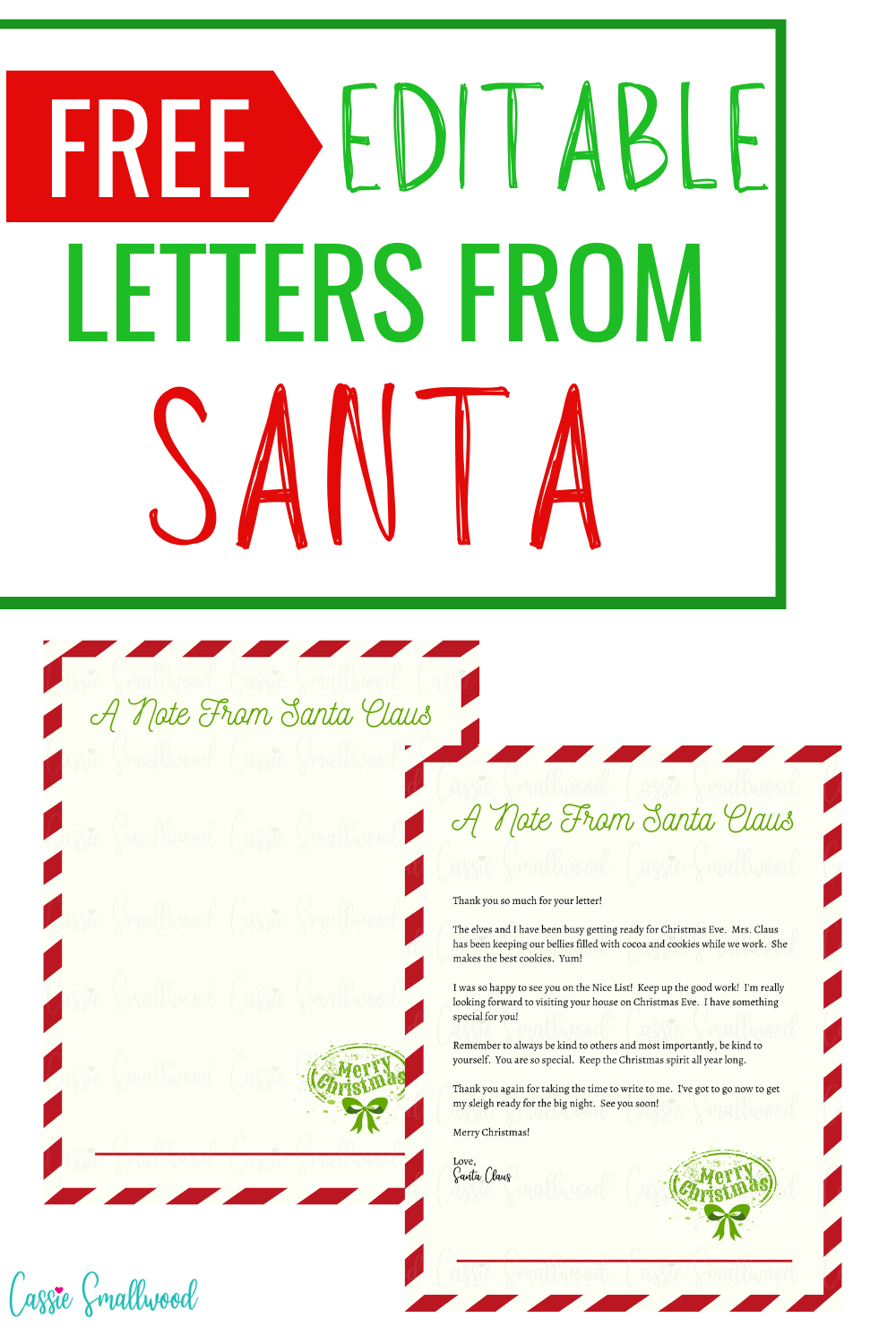Free Editable Letter From Santa Template - Cassie Smallwood pertaining to Free Personalized Printable Letters From Santa Claus