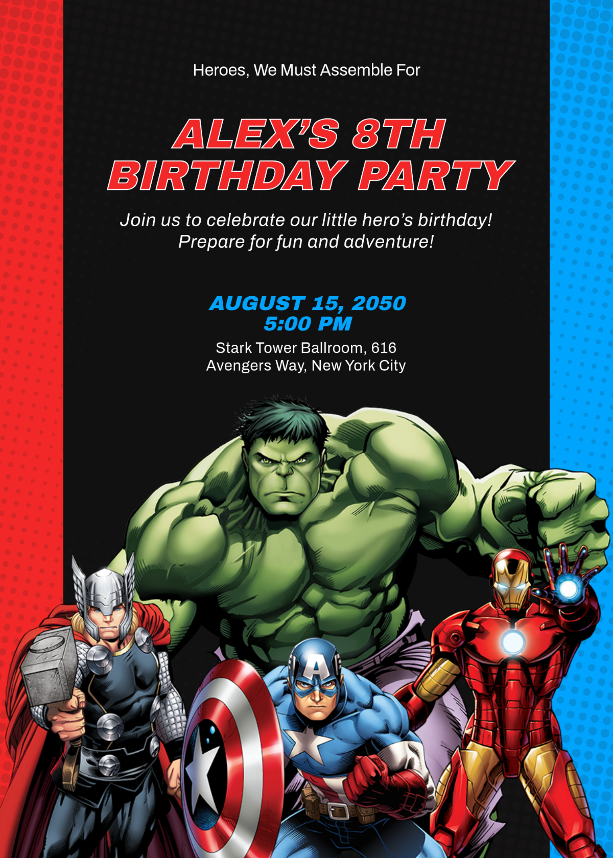 Free Editable Marvel Superhero Invitation Template To Edit Online inside Avengers Printable Invitations Free