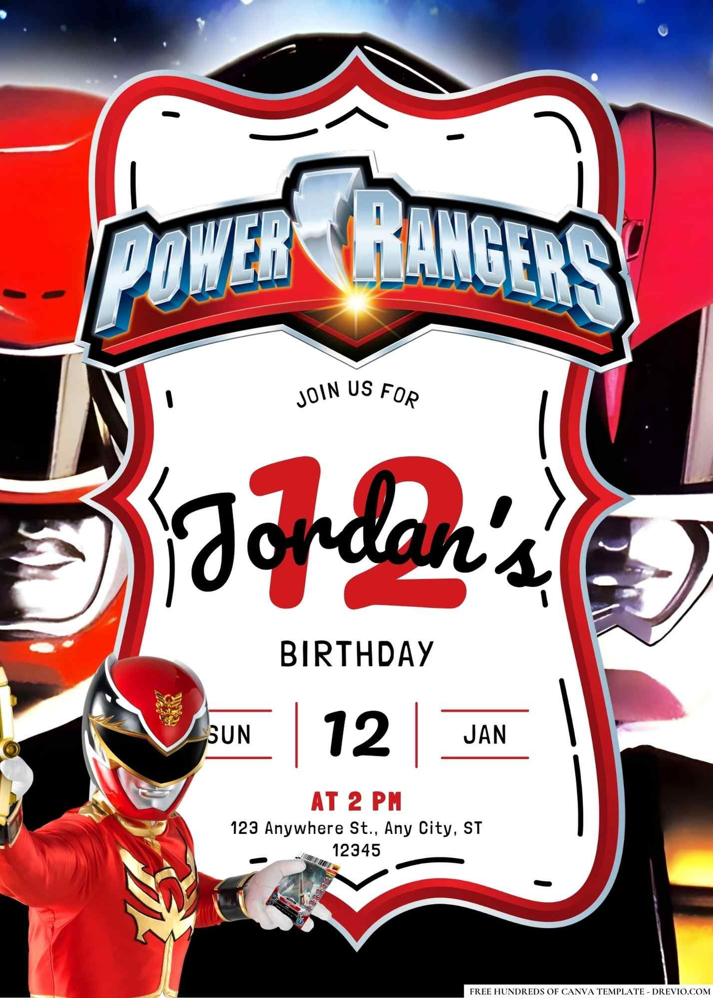 Free Editable Power Rangers Birthday Invitations in Free Printable Power Ranger Birthday Invitations
