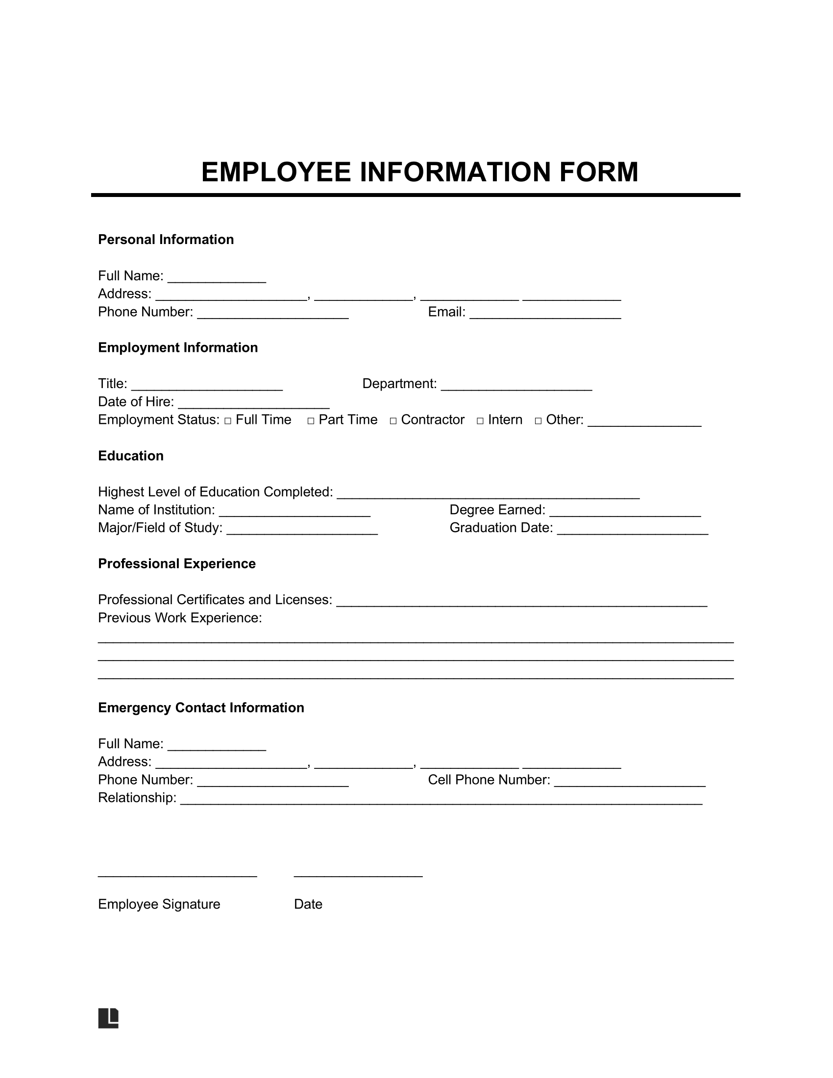 Free Employee Information Form Template | Pdf &amp;amp; Word with regard to Free Printable Hr Forms