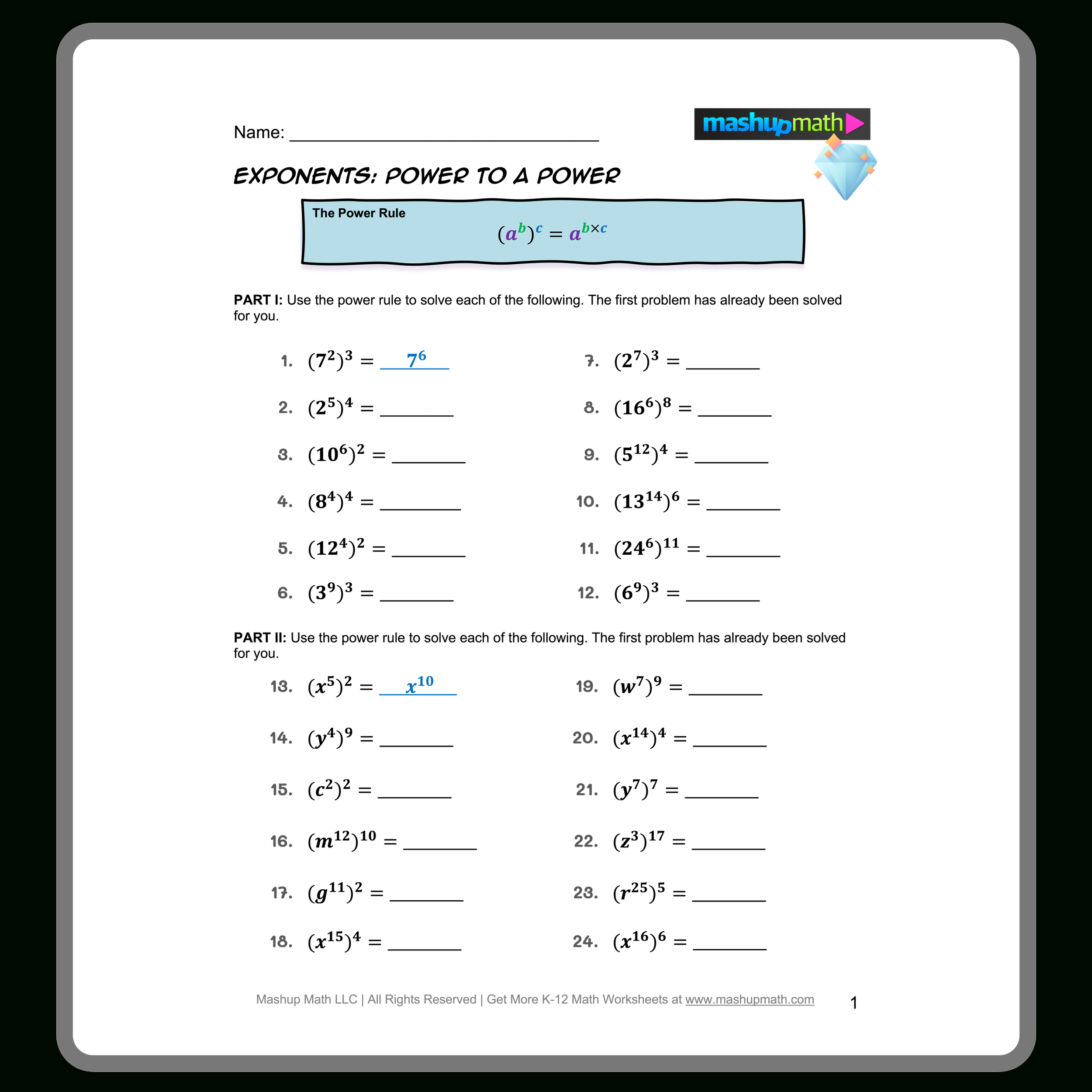 Free Exponent Rules Worksheets—Printable With Answers — Mashup Math inside Free Printable Exponent Worksheets