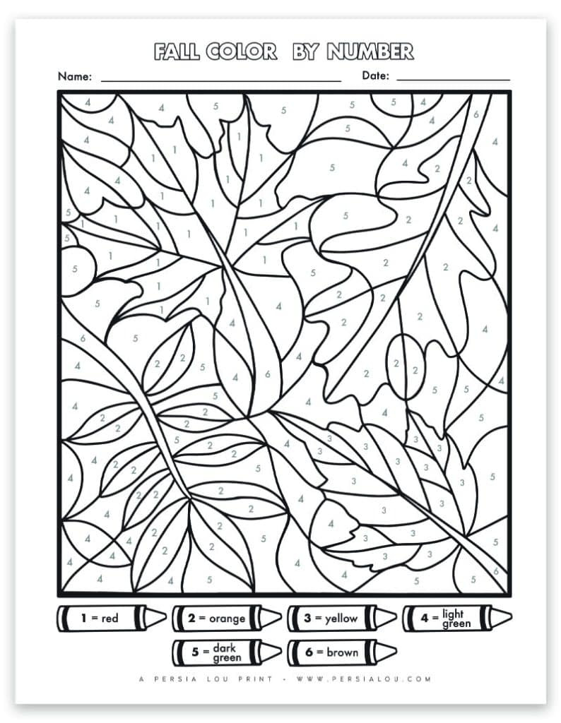 Free Fall Colornumber: Fall Leaves Printable Coloring Page for Free Printable Color By Number For Adults