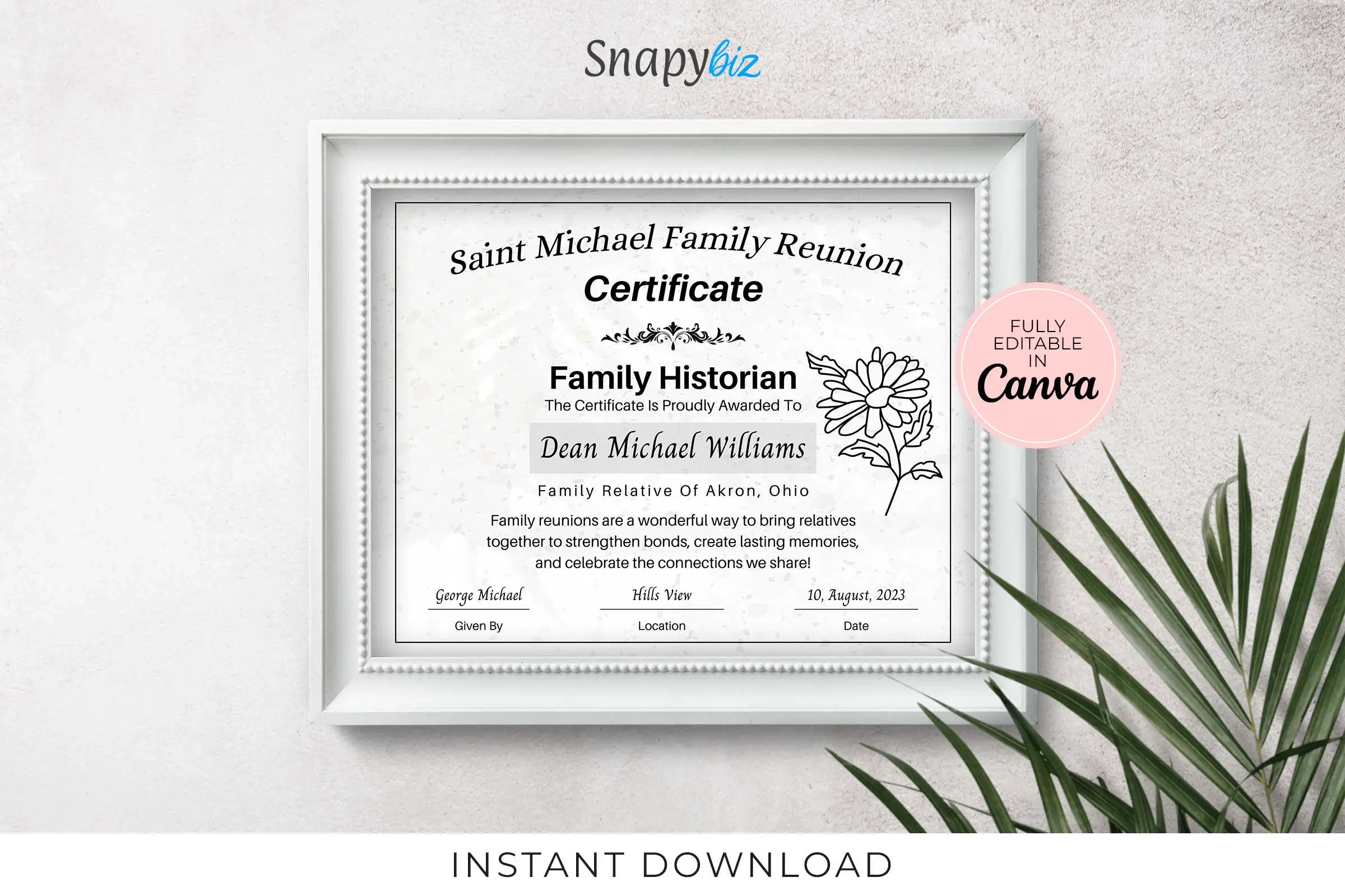 Free Family Reunion Awards Canva Certificate | Snapybiz intended for Free Printable Family Reunion Awards