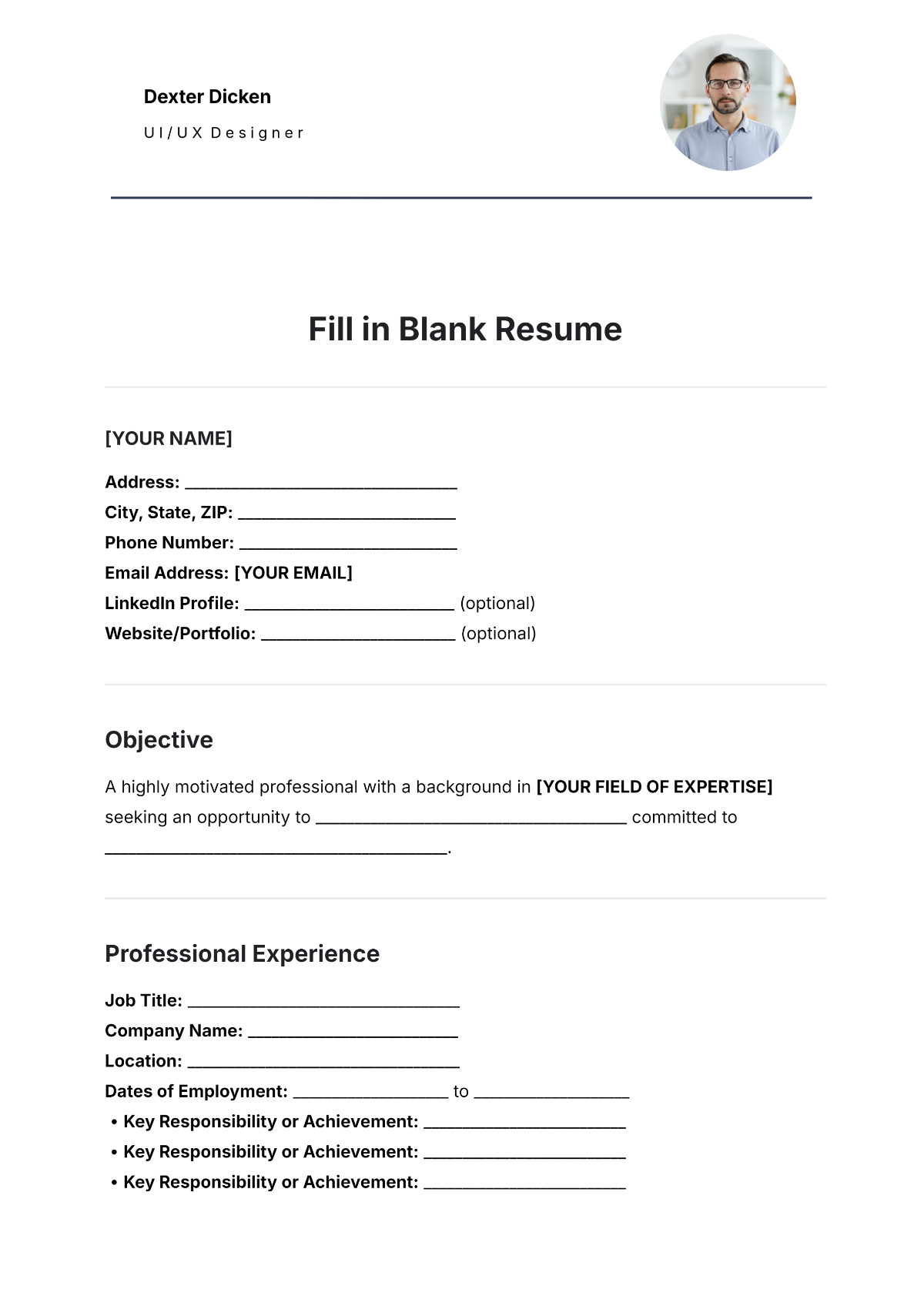 Free Fill In Blank Resume Template To Edit Online pertaining to Free Printable Fill In The Blank Resume Templates