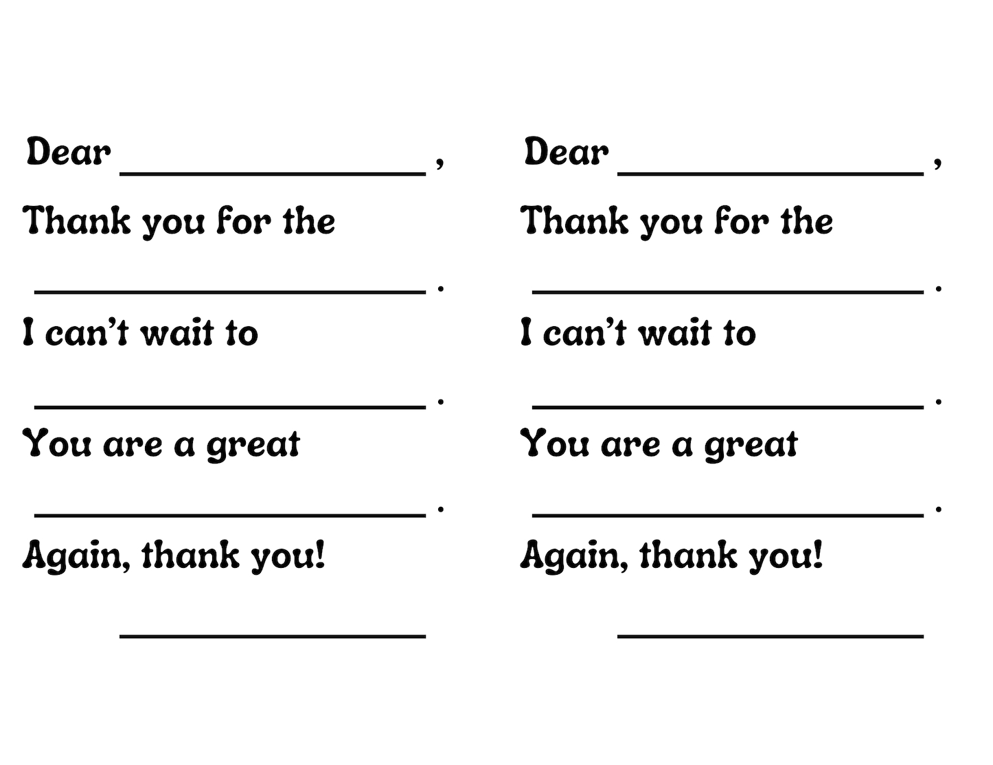 Free Fill In The Blank Thank You Card Printable throughout Fill In The Blank Thank You Cards Printable Free