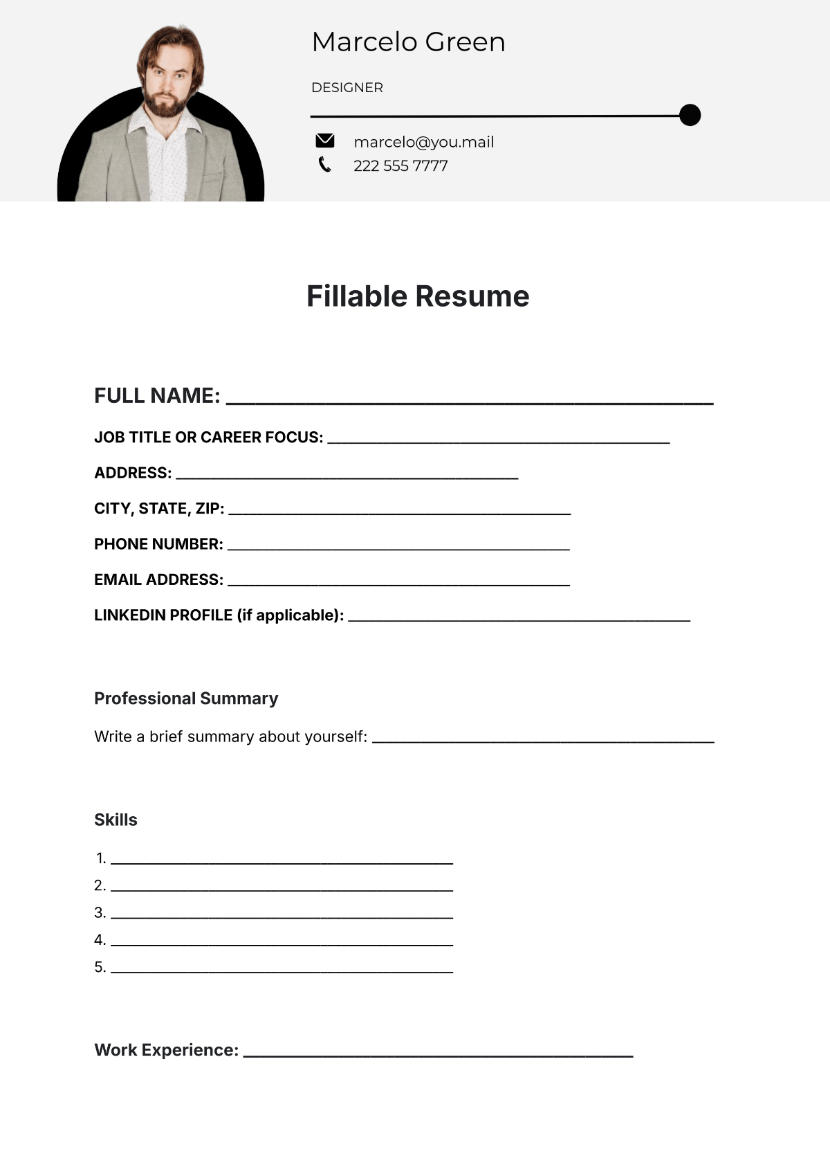 Free Fillable Resume Template To Edit Online intended for Free Blank Resume Forms Printable