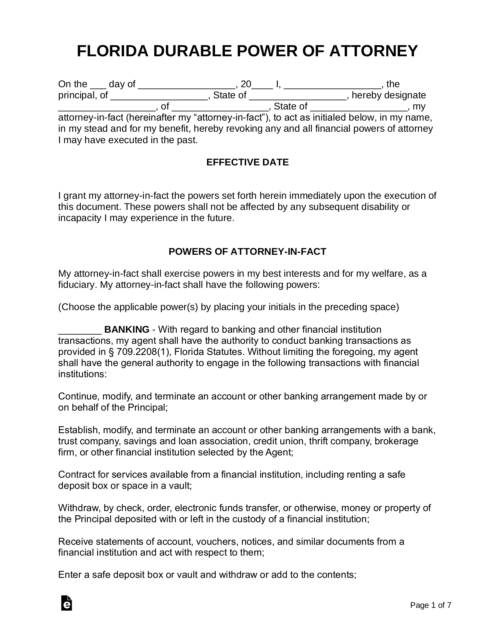 Free Florida Power Of Attorney Forms (9 Types) - Pdf | Word – Eforms for Free Printable Power Of Attorney Form Florida