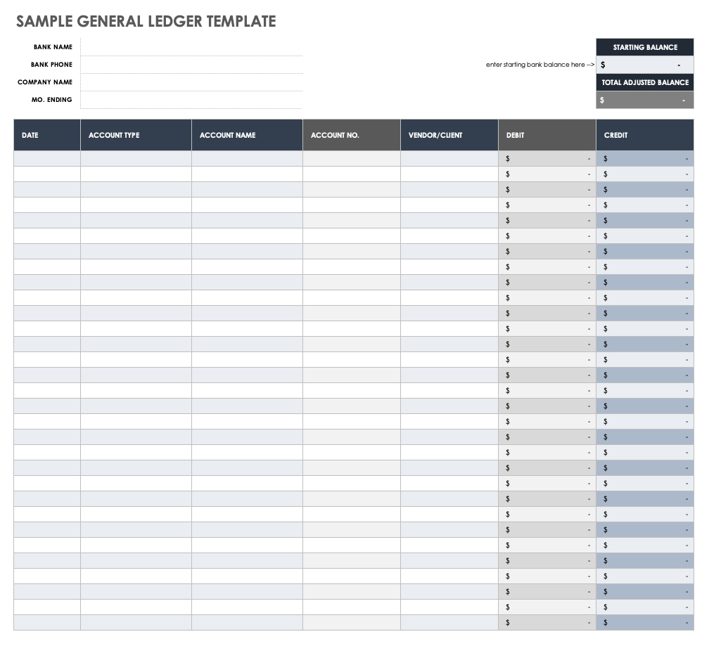 Free General Ledger Templates | Smartsheet with Free Printable Accounting Ledger
