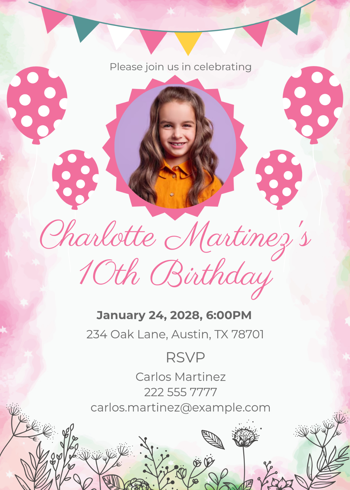 Free Girl Birthday Party Invitation Template To Edit Online regarding Free Printable Girl Birthday Invitations