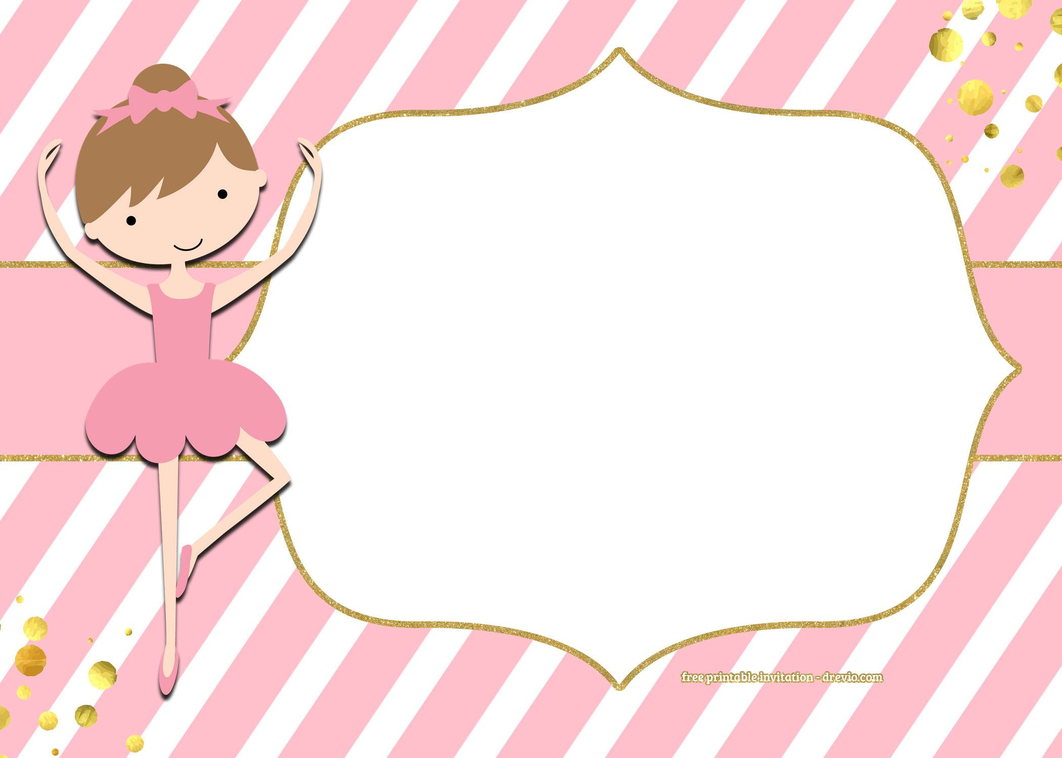 Free Golden Ballerina Birthday Invitation Templates in Free Printable Ballerina Birthday Invitations