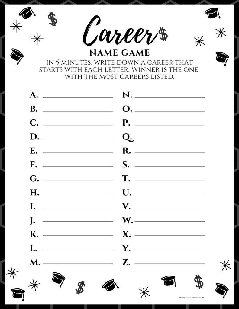 Free Graduation Party Game – Career Name Game - My Pinterventures regarding Free Printable Graduation Party Games