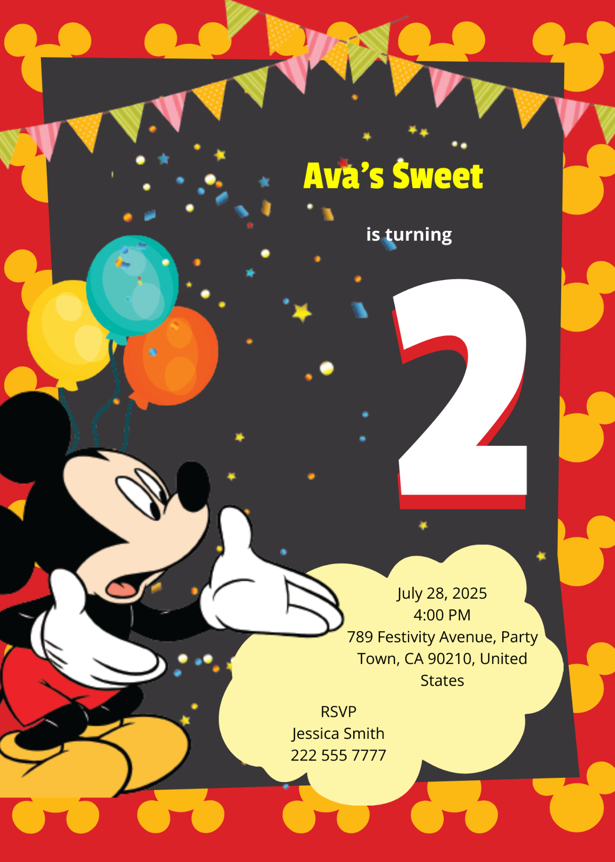 Free Great Mickey Mouse Birthday Invitation Template To Edit Online with Free Printable Mickey Mouse Invitations
