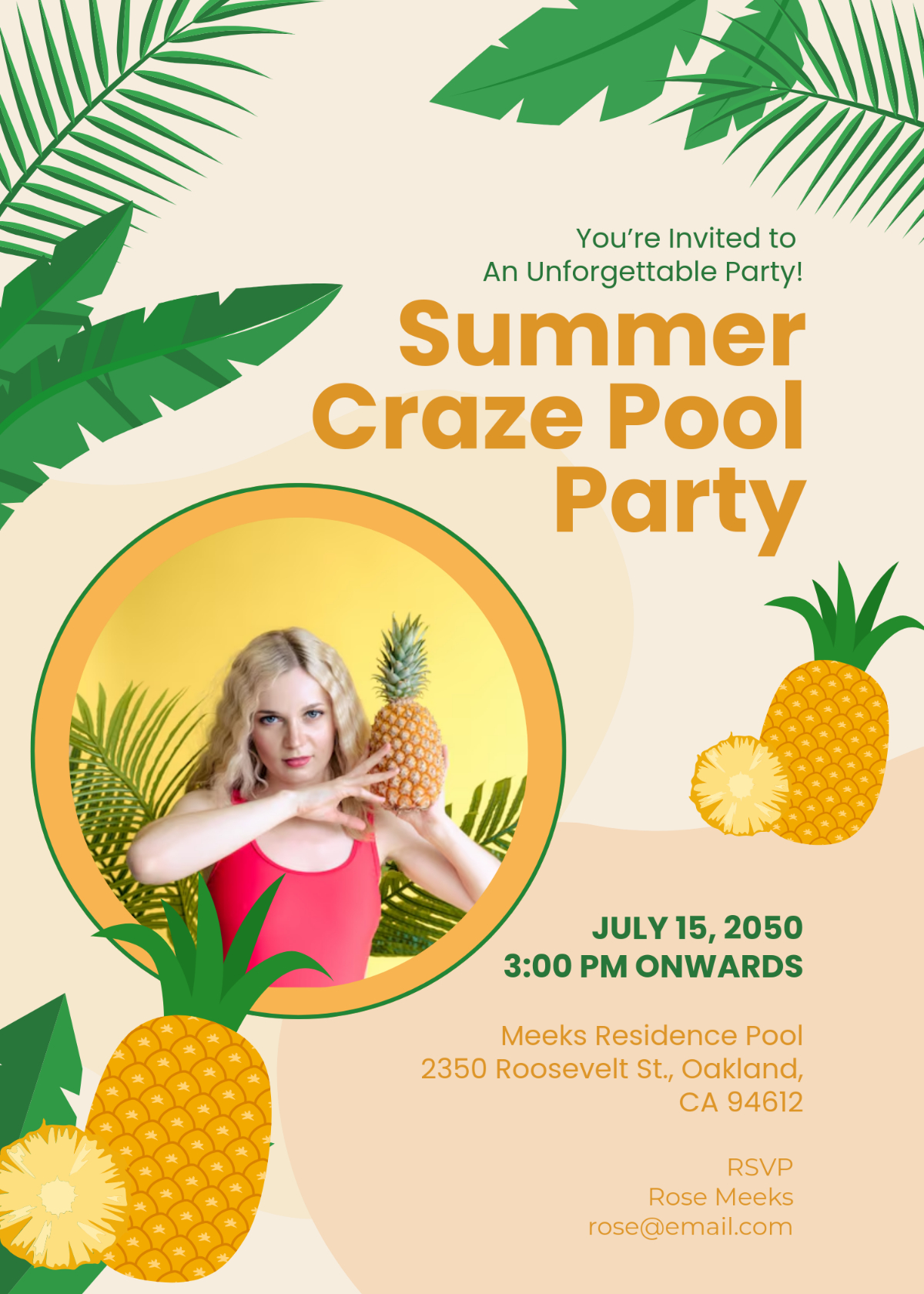 Free Green Pineapple Summer Party Invitation Template To Edit Online with regard to Free Printable Pineapple Invitations