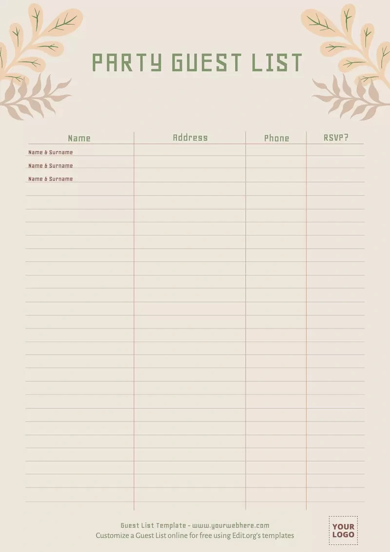Free Guest List Templates To Customize within Free Printable Wedding Party List