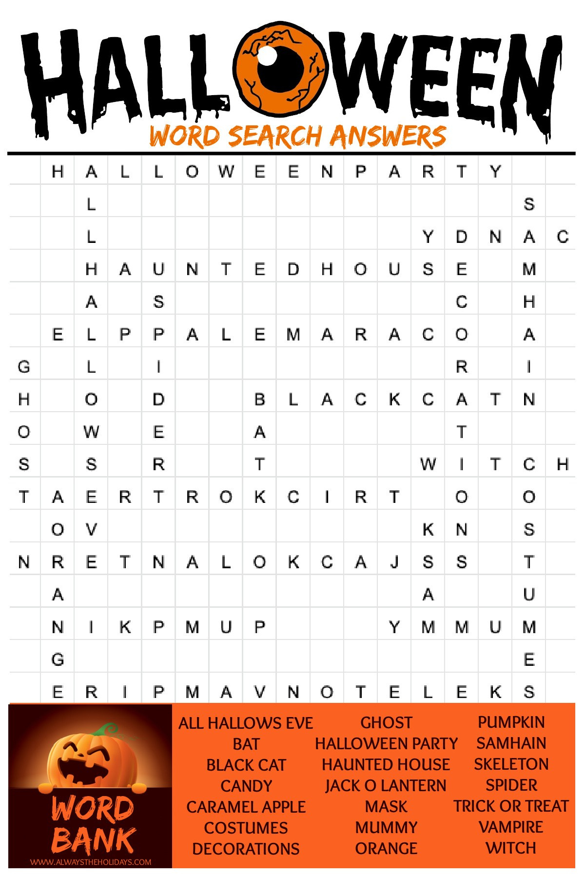 Free Halloween Word Search Printable - With Answer Key Included with Free Printable Halloween Word Search Puzzles