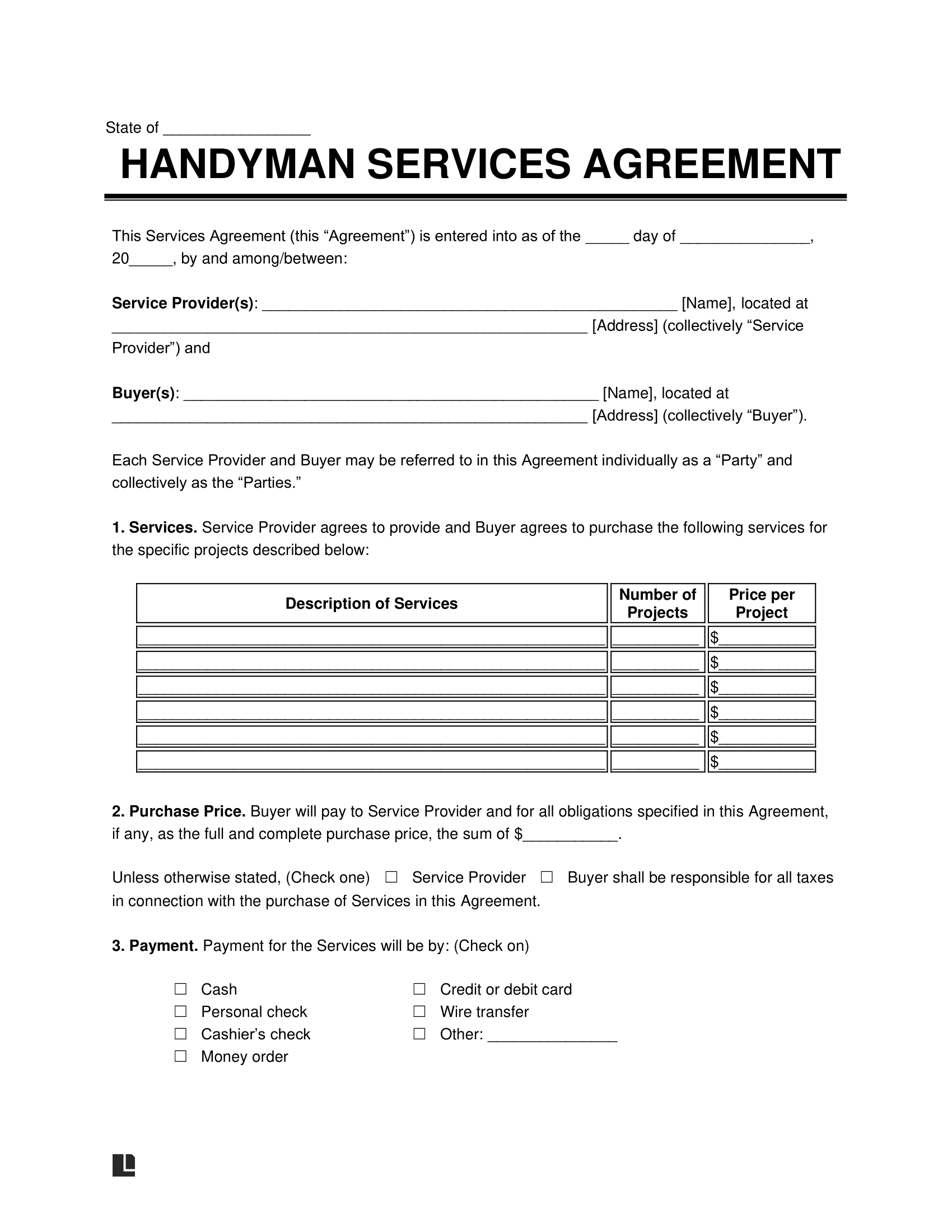 Free Handyman Contract Template | Create A Handyman Service Contract in Free Printable Handyman Contracts