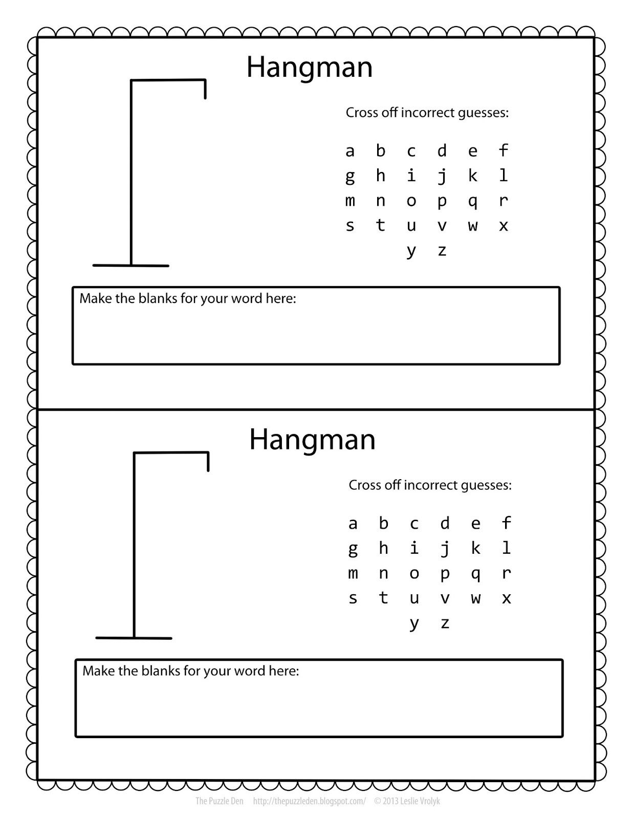 Free Hangman Template within Free Printable Hangman Game