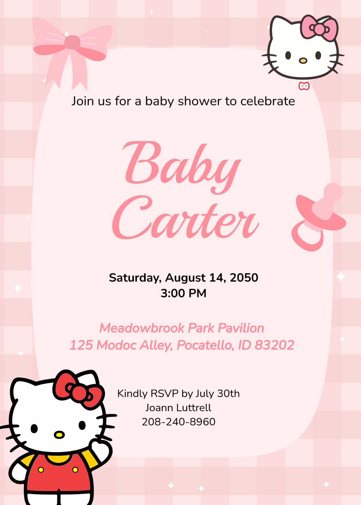 Free Hello Kitty Baby Shower Invitation Template To Edit Online for Free Printable Hello Kitty Baby Shower Invitations
