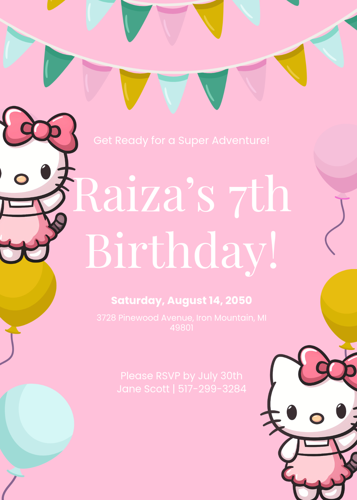 Free Hello Kitty Invitation Templates, Editable And Printable within Hello Kitty Free Printable Invitations For Birthday